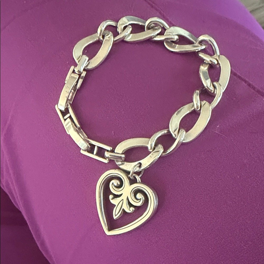 Brighton Silver Heart Charm Link Bracelet -